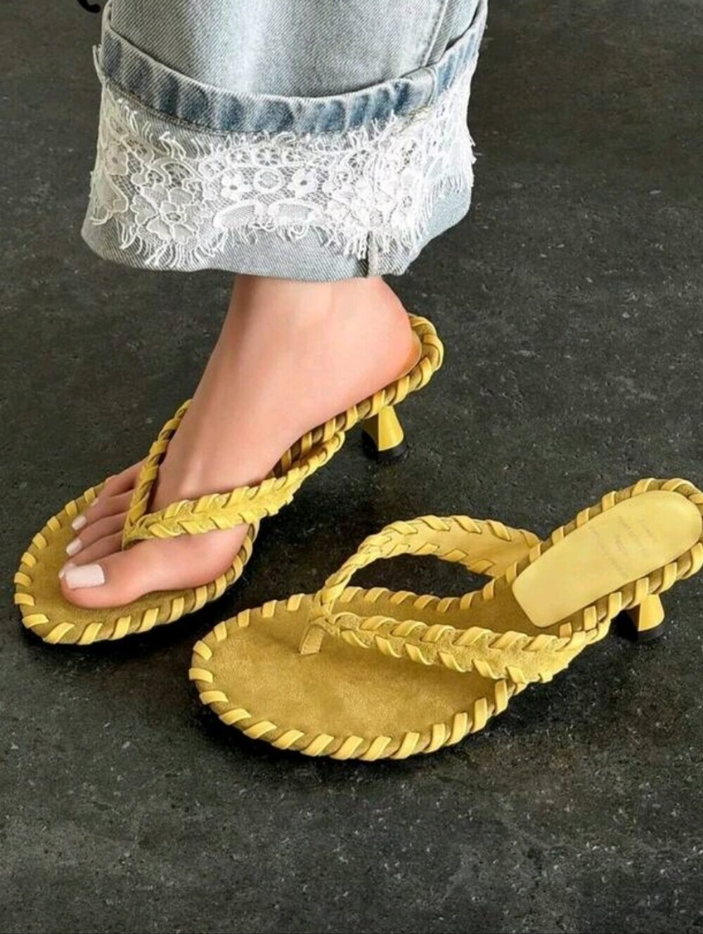 French Square Toe Open Toe Thong High Heel Stilettos Sandals Summer New Kitten H